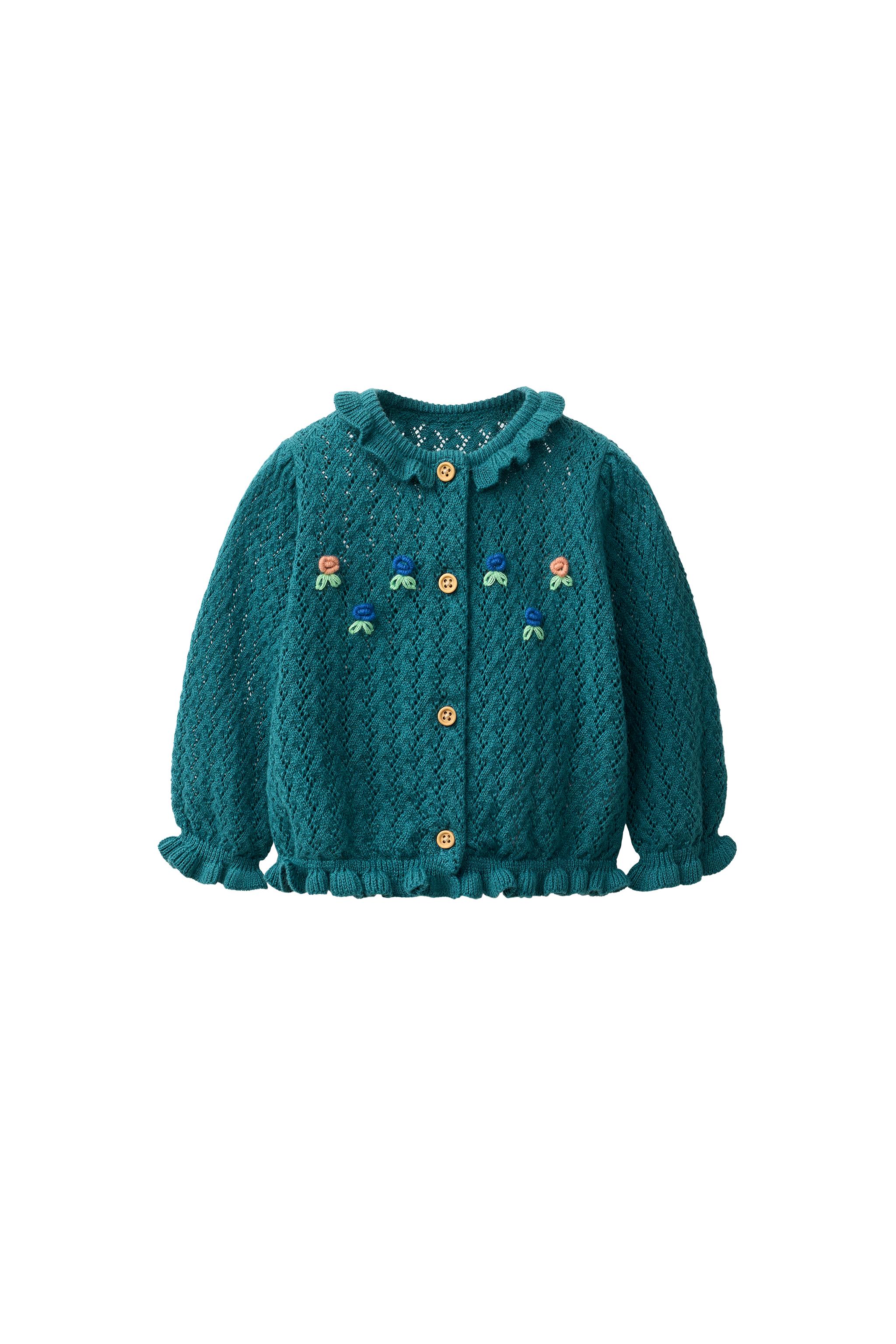 FLORAL EMBROIDERY KNIT CARDIGAN - Duck green | ZARA Iraq