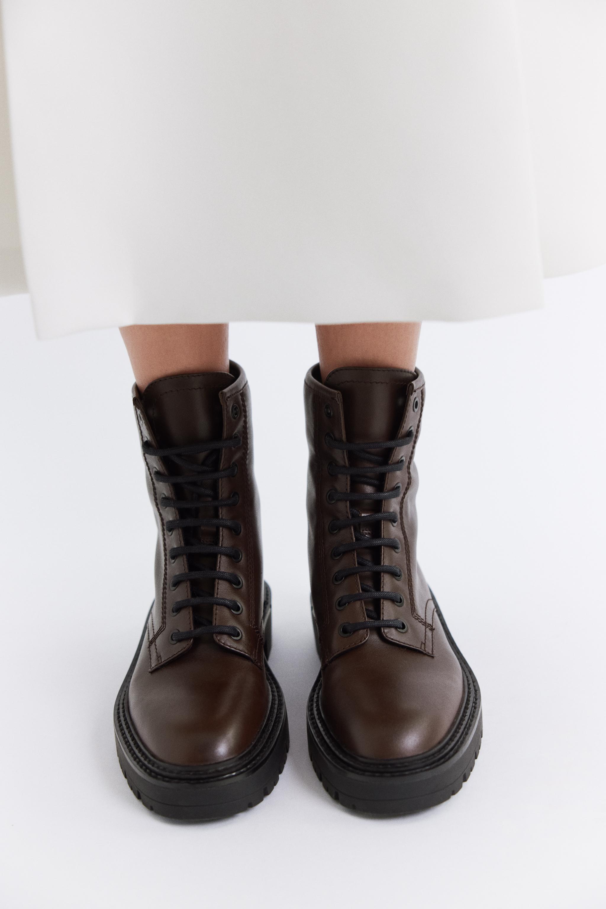 Zara lace up shop leather ankle boots