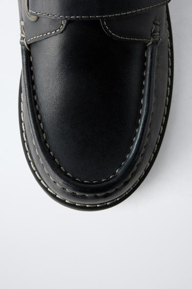 LEATHER BOAT SHOES - Navy Blue by Zara - Image 7