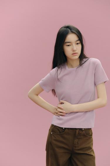 SOFT-TOUCH SHORT SLEEVE KNIT TOP - Mauve by Zara