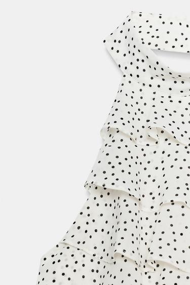 TOP EN GEORGETTE À ENCOLURE AMÉRICAINE ET À POIS - Blanc / Noir de Zara - Image 6