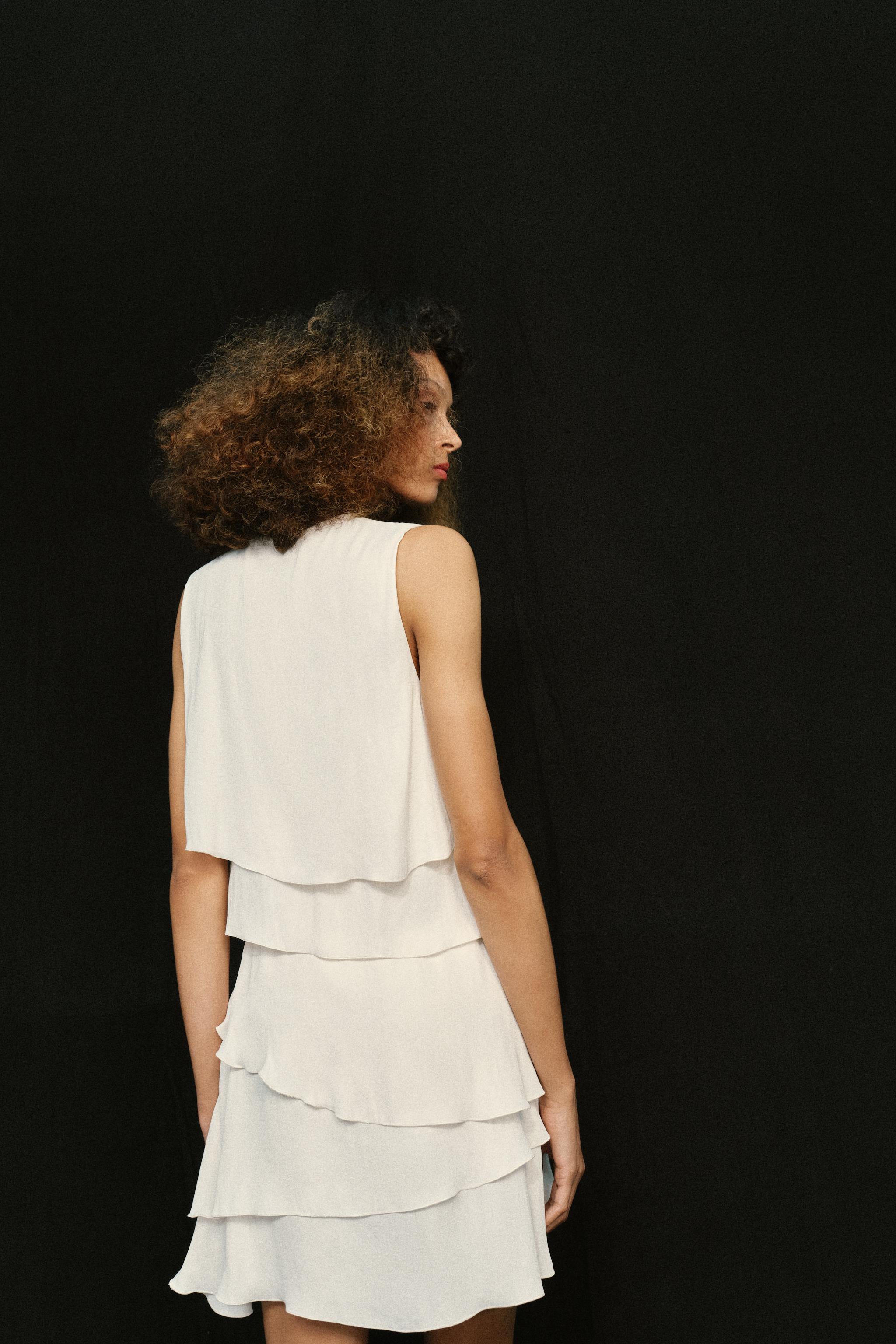 short ruffle dress zara Flowing Short Dress with Ruffles Zara