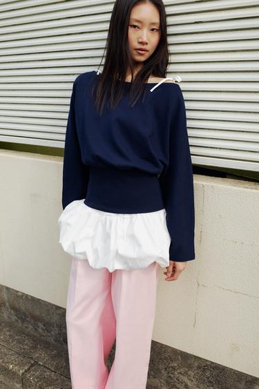 アシンメトリーコットンスウェットシャツネイビーブルーZaraのアシンメトリーコットンスウェットシャツ - ネイビーブルー 