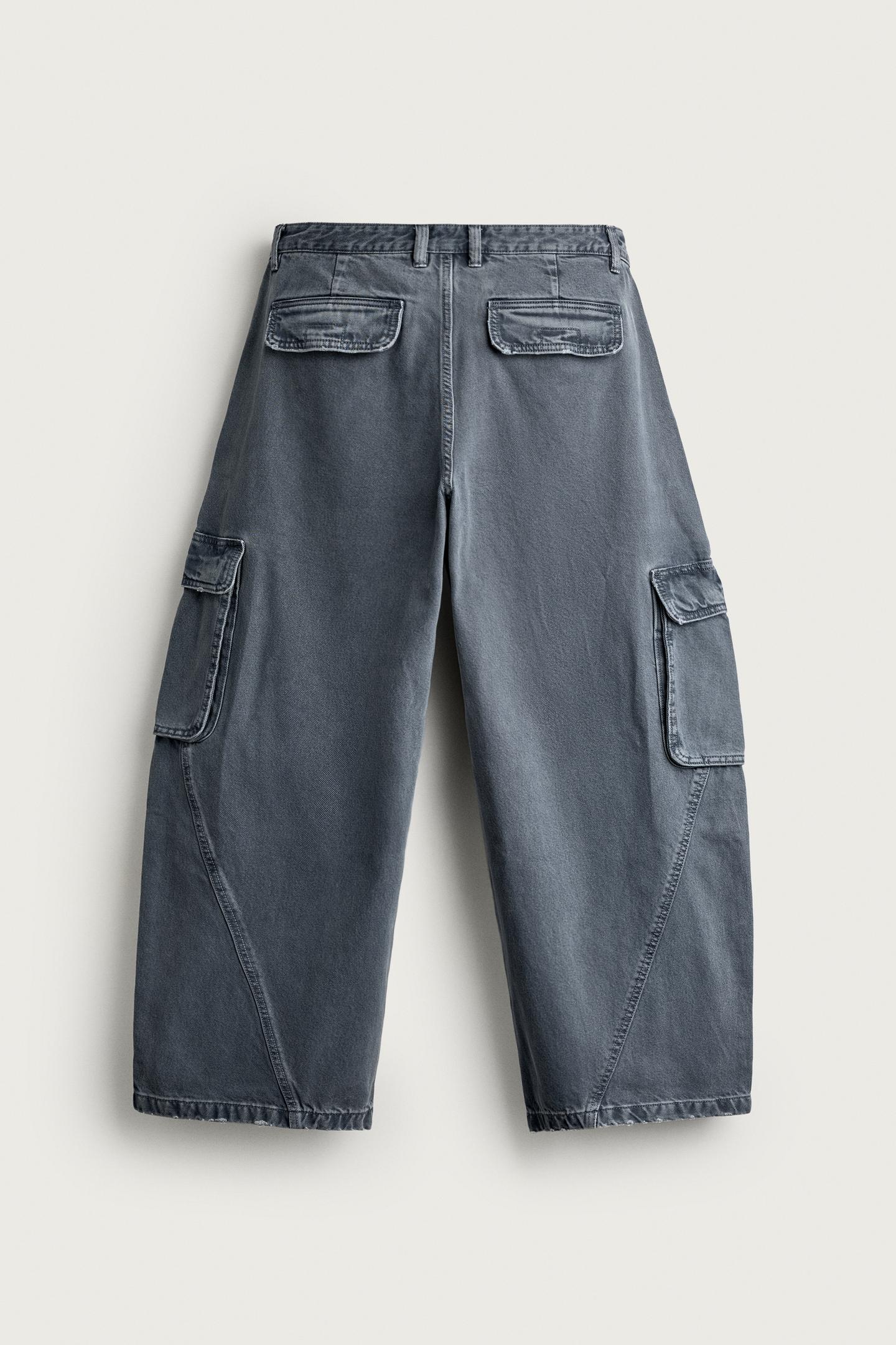 Мужские брюки Zara Balloon-Fit Cargo Pants with Seams, цвет: Синий — фото 8