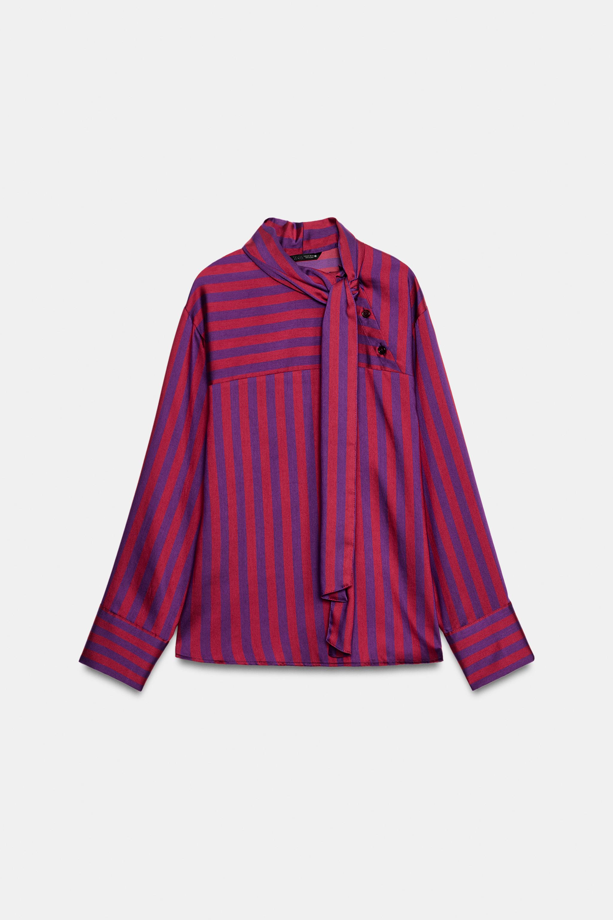 STRIPED TIE-FRONT BLOUSE
