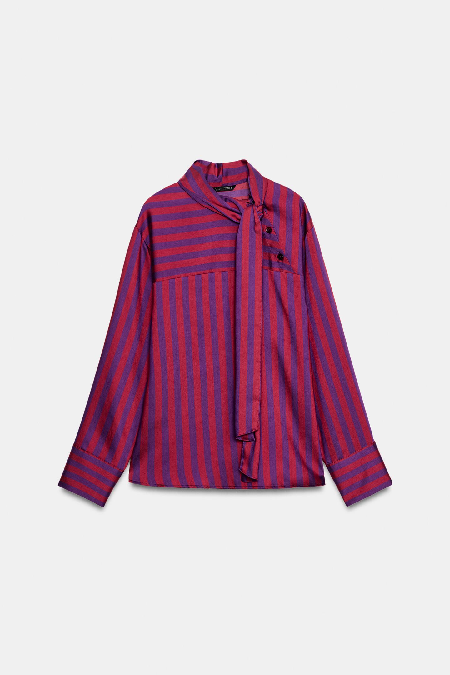 Женская блузка Zara Striped Tie-Front Blouse, цвет: Полосатый — фото 4