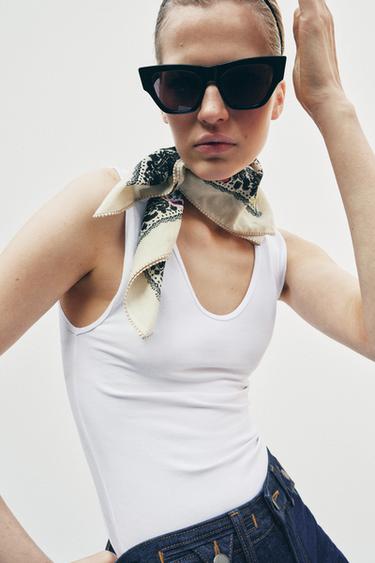 Zara EMBROIDERED PRINTED SCARF - Ecru