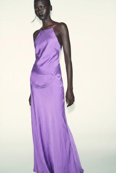 VESTIDO MIDI HALTER SATINADO - Morado de Zara