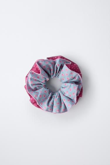 LARGE DOUBLE FLORAL SCRUNCHIE - Pink by Zara - Image 3