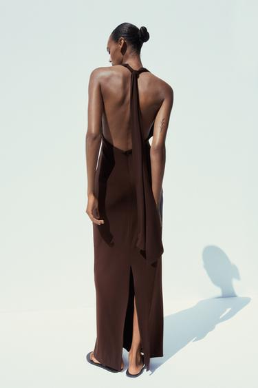 ROBE LONGUE DOS NU COL MONTANT - Chocolat de Zara - Image 4