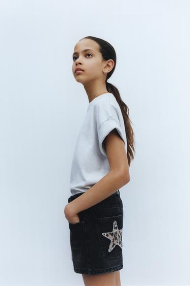 ANIMAL PRINT STAR PATCH DENIM BERMUDA SHORTS - Black by Zara - Image 1