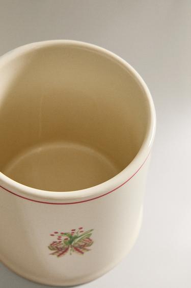 STONEWARE MUG WITH CHRISTMAS MOTIF - White / Red by Zara - Image 3