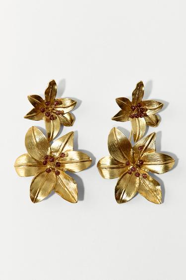 Zara FLORAL EARRINGS - Golden