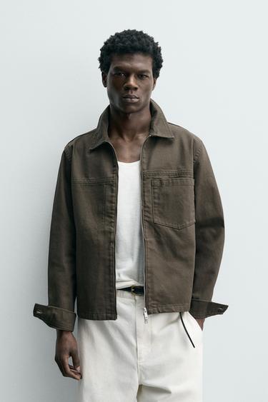 REGULAR FIT OVERSHIRT WITH ZIP - Brown by Zara