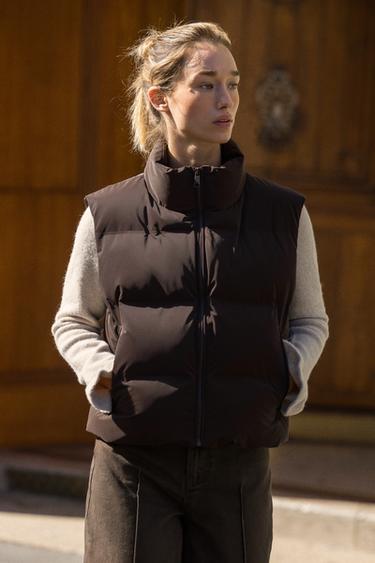Zara RUBBERIZED PUFFER VEST - Brown