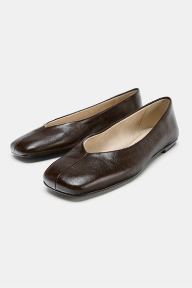 BALLERINES EN CUIR ÉDITION LIMITÉE - Marron chocolat de Zara - Image 4