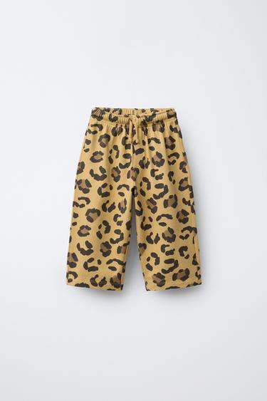 PANTALON STRAIGHT EN MOLLETON ANIMAL PRINT - Ocre de Zara - Image 0