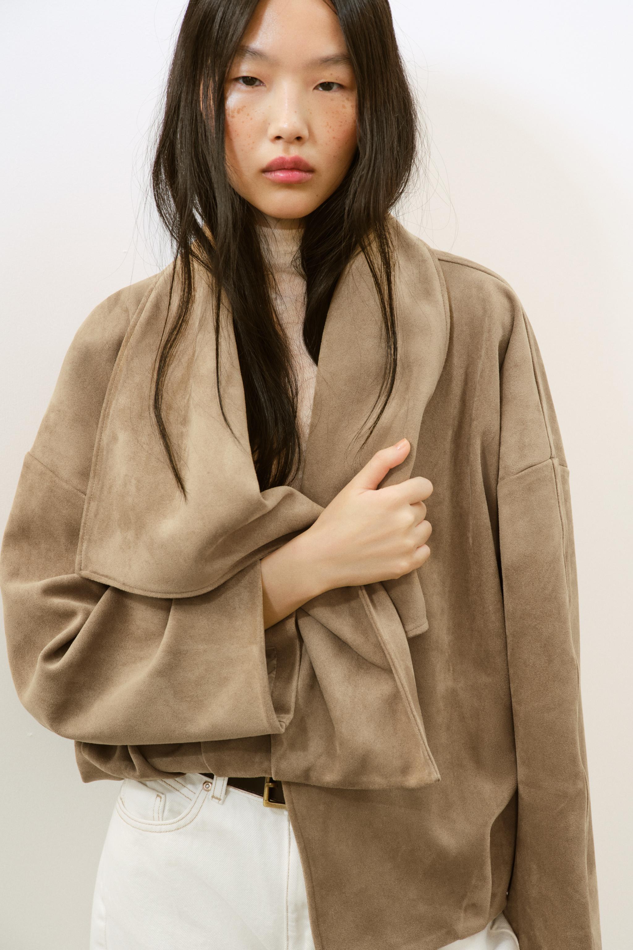 FAUX SUEDE WRAP JACKET - Dark camel | ZARA United States