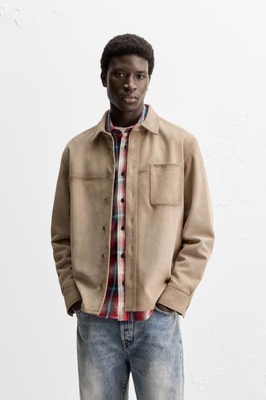 SUEDE LEATHER OVERSHIRT - Taupe grey by Zara