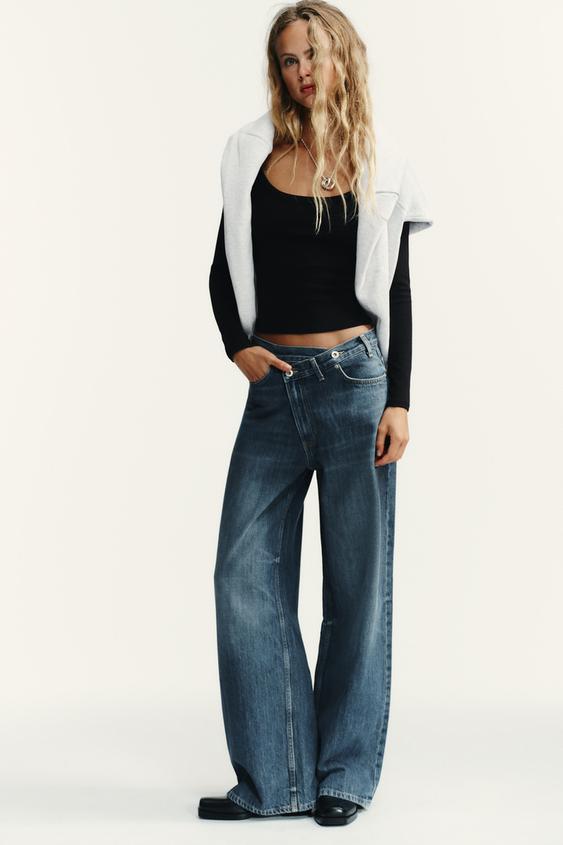Wide Leg Zara Jeans Culotte Vita Alta Stove Pipe Pantaloni Boyfriend Zara  Zara Jeans Culotte Vita Alta Sales