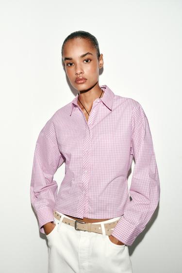 Zara PLAID SHIRT WITH BACK DARTS - Pink / White