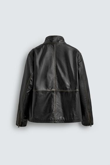 LEATHER JACKET WITH POCKETS - Black by Zara - Image 7