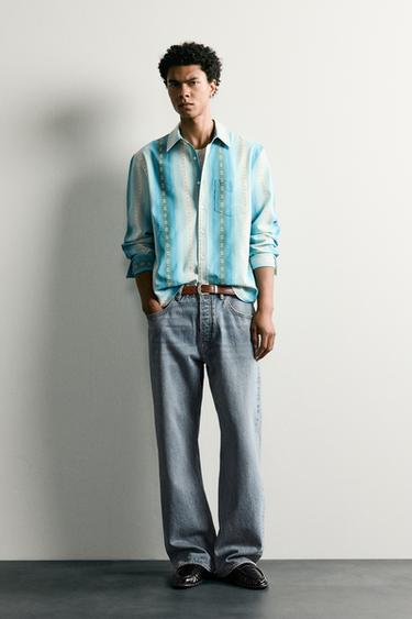 RELAXED FIT SKJORTE I JACQUARD-STRIBET - blå nuancer fra Zara - Billede 0
