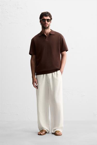 Zara JACQUARD TEXTURED POLO SHIRT - Burgundy - Image 0