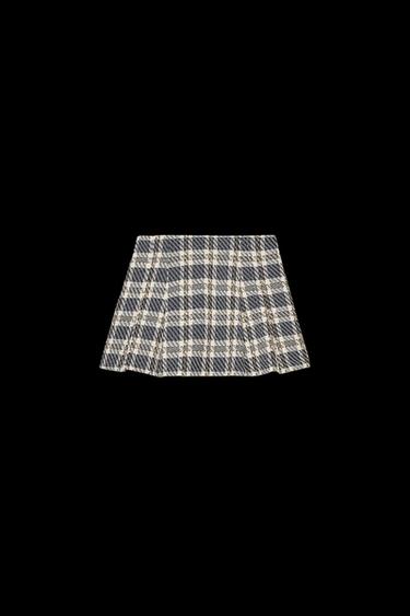 KARIERTER HOSENROCK MIT STRUKTUR UND BUNDFALTEN - Weiß / Blau von Zara