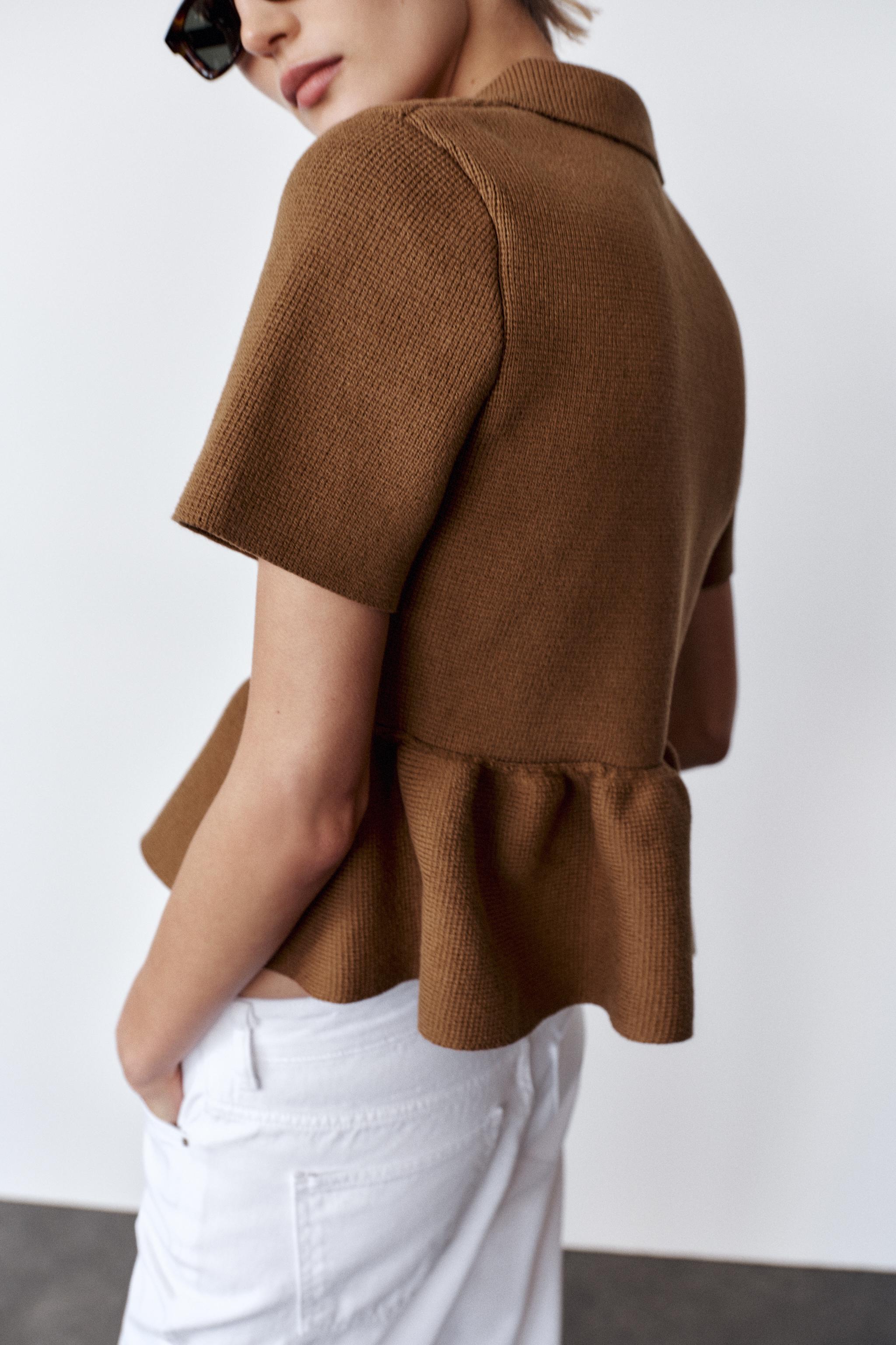 ニット ペプラム カーディガン - キャラメル | ZARA Japan / 日本 ニット ペプラム カーディガン - キャラメル | ZARA Japan / 日本