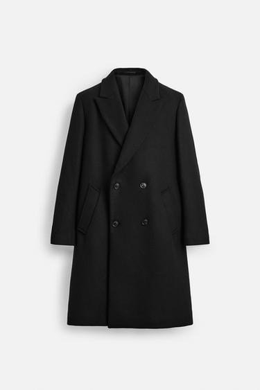 RELAXED FIT WOOL BLEND COAT - Black by Zara