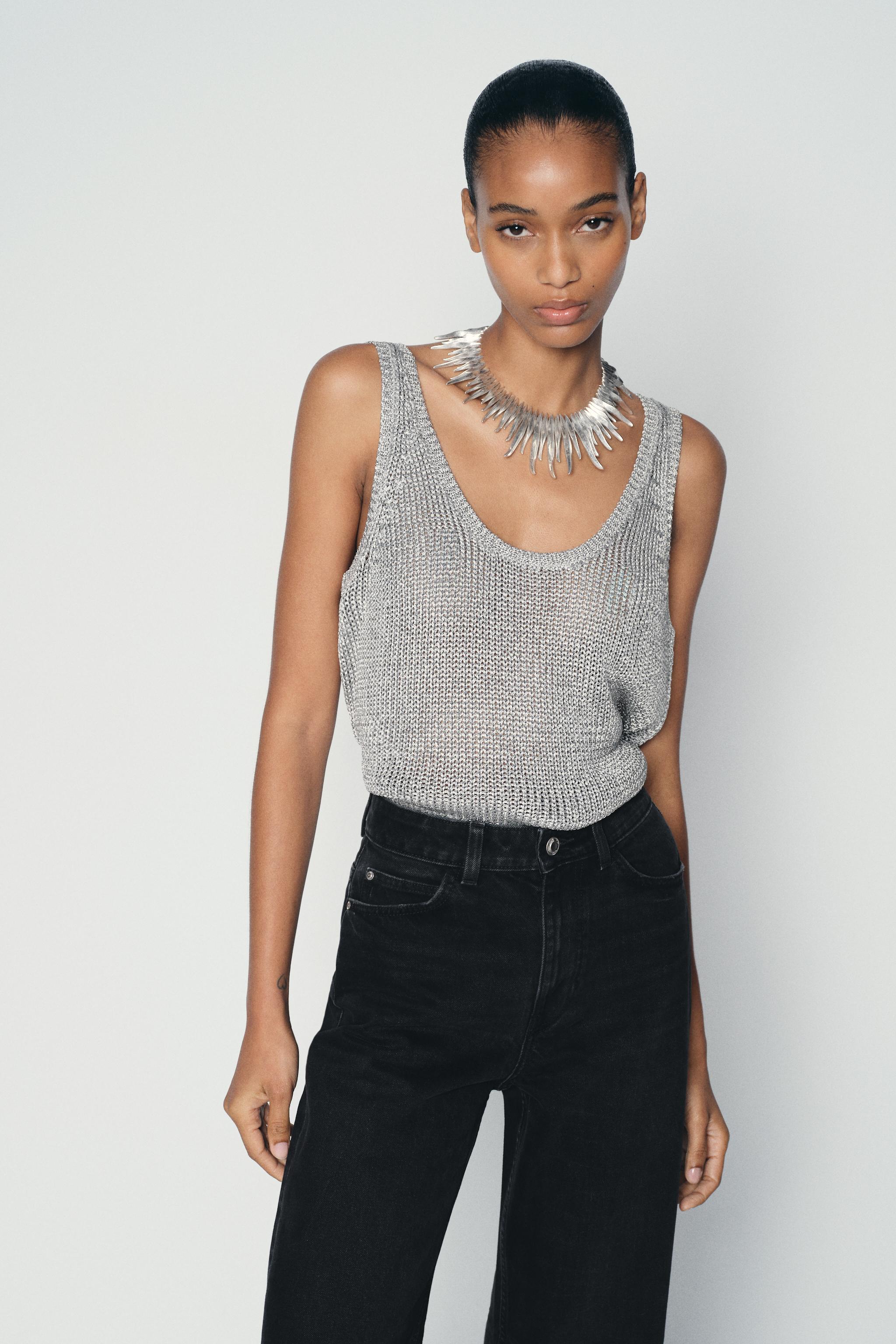 SIMPLE METALLIC KNIT TOP Silver ZARA United States