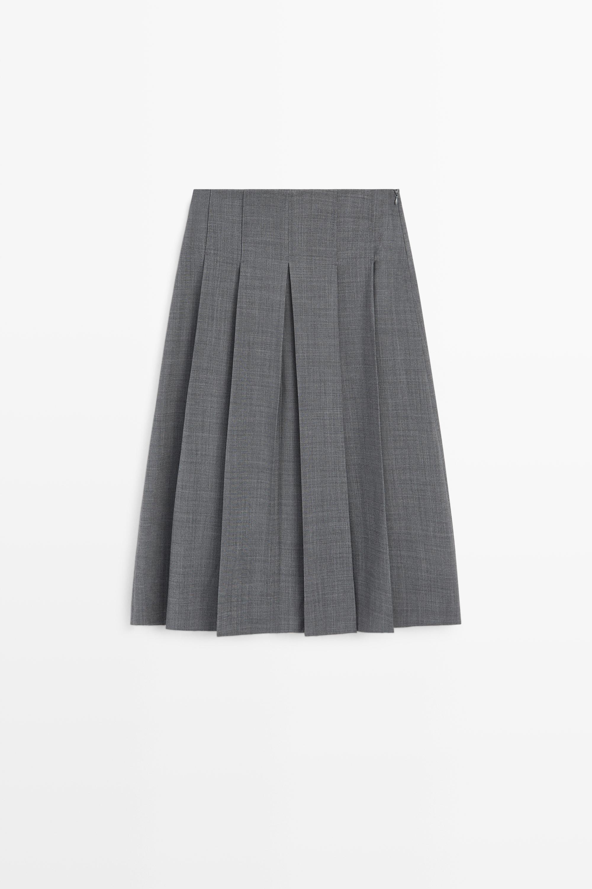 Pleated wool-blend midi skirt
