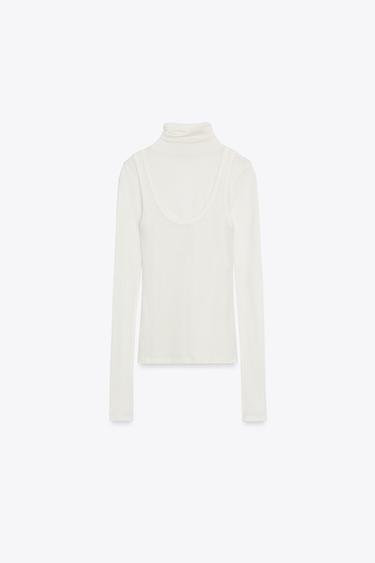 T-SHIRT COL MONTANT SUPERPOSITION - Écru de Zara - Image 3