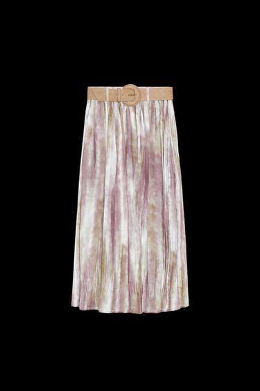 Zara PRINTED MIDI SKIRT WITH BELT - Multicolored