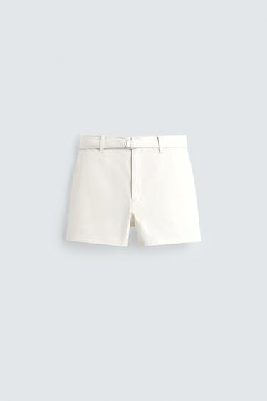 SHORTS MIT STRUKTURMUSTER UND GÜRTEL - Cremefarben von Zara