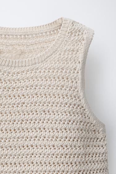 TOP EN MAILLE À FRANGES - Écru de Zara - Image 2