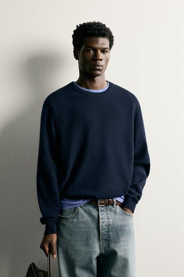 RELAXED FIT WOOL BLEND JUMPER - Navy blue by Zara