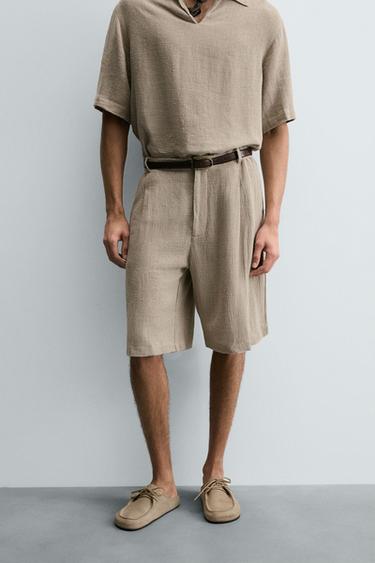 100% LINEN BERMUDA SHORTS - Light beige by Zara