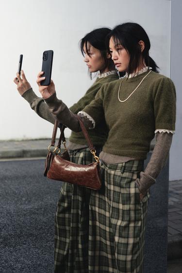 WOOL SCARF RUFFLE JUMPER - Green / Ecru by Zara