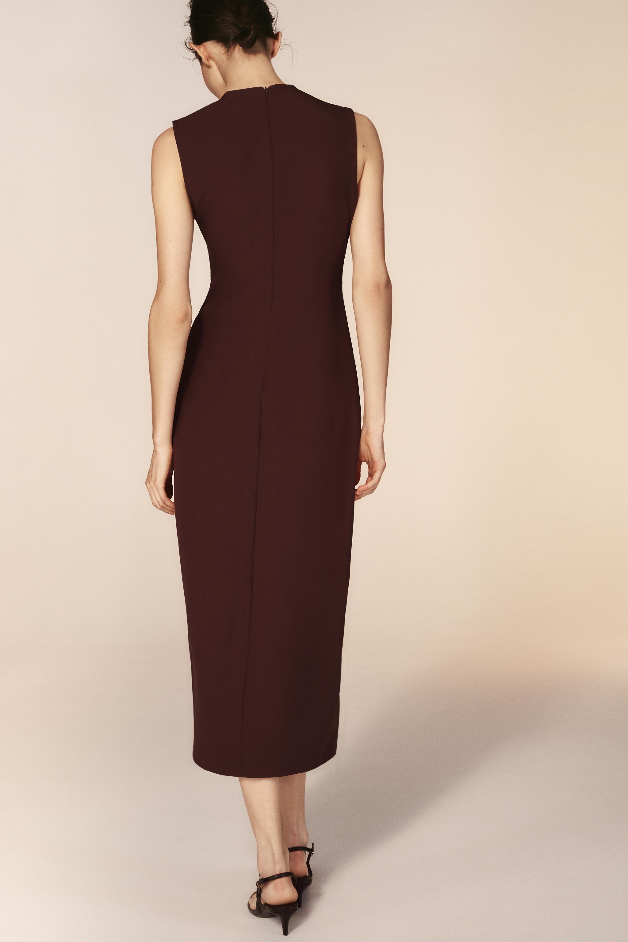 zara brown dress with belt Zara Brown Faux Leather Midi Dress with Belt