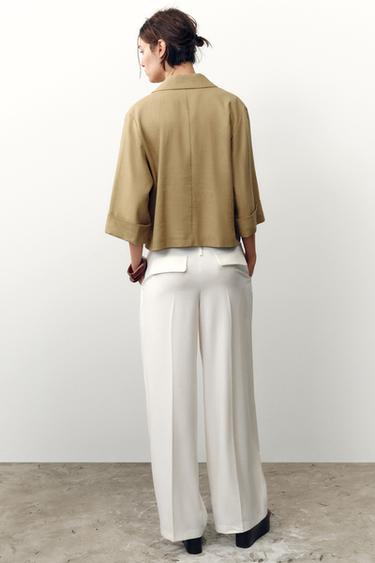 CROPPED DOUBLE-BREASTED LINEN BLEND BLAZER - Oil by Zara - Image 4