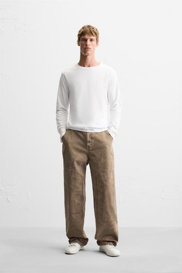 CALÇA COM COSTURAS LAVADAS - Marrom da Zara - Imagem 0