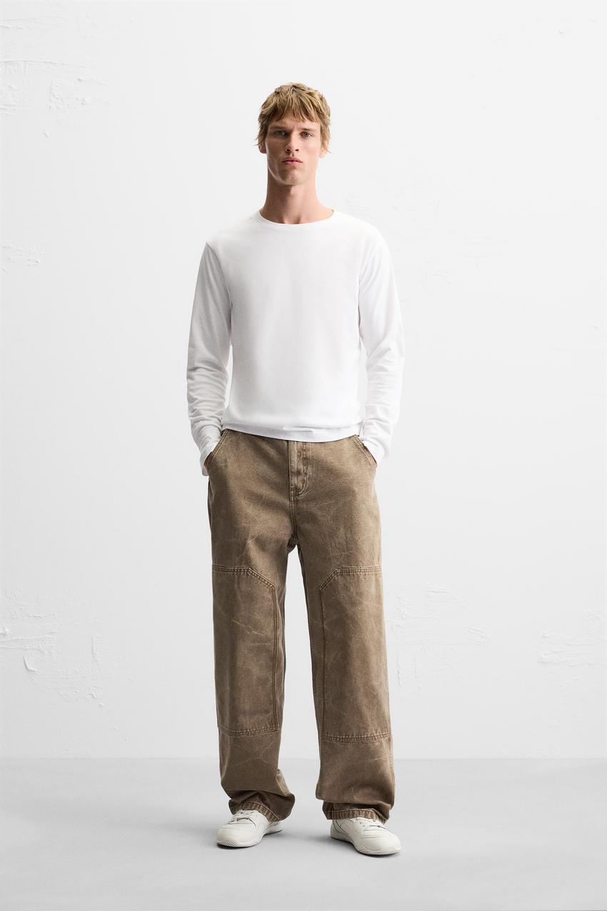 WASHED EFFECT SEAMED PANTS - Brown | ZARA United States