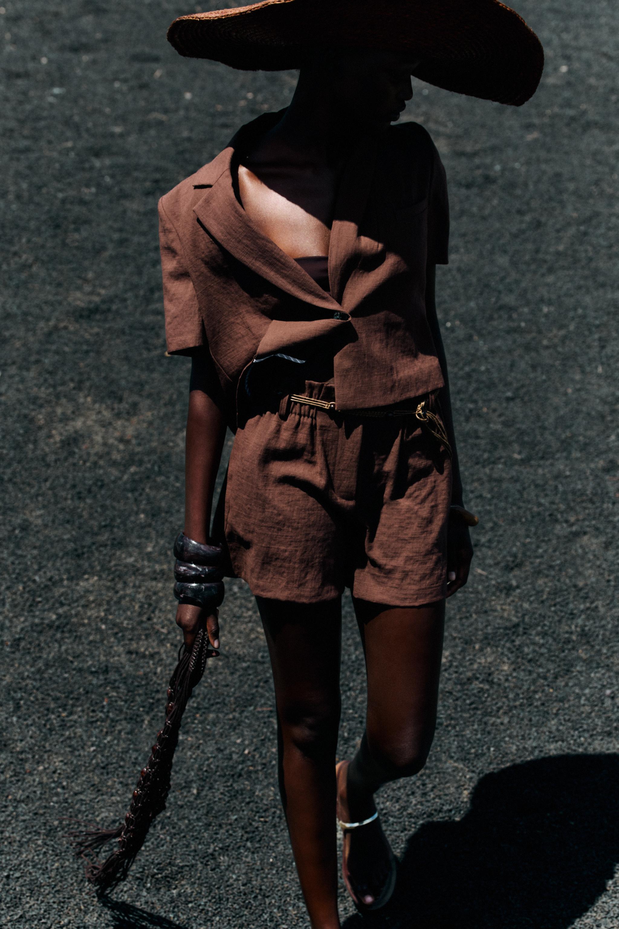 CROPPED SHORT SLEEVE BLAZER - Brown | ZARA United States