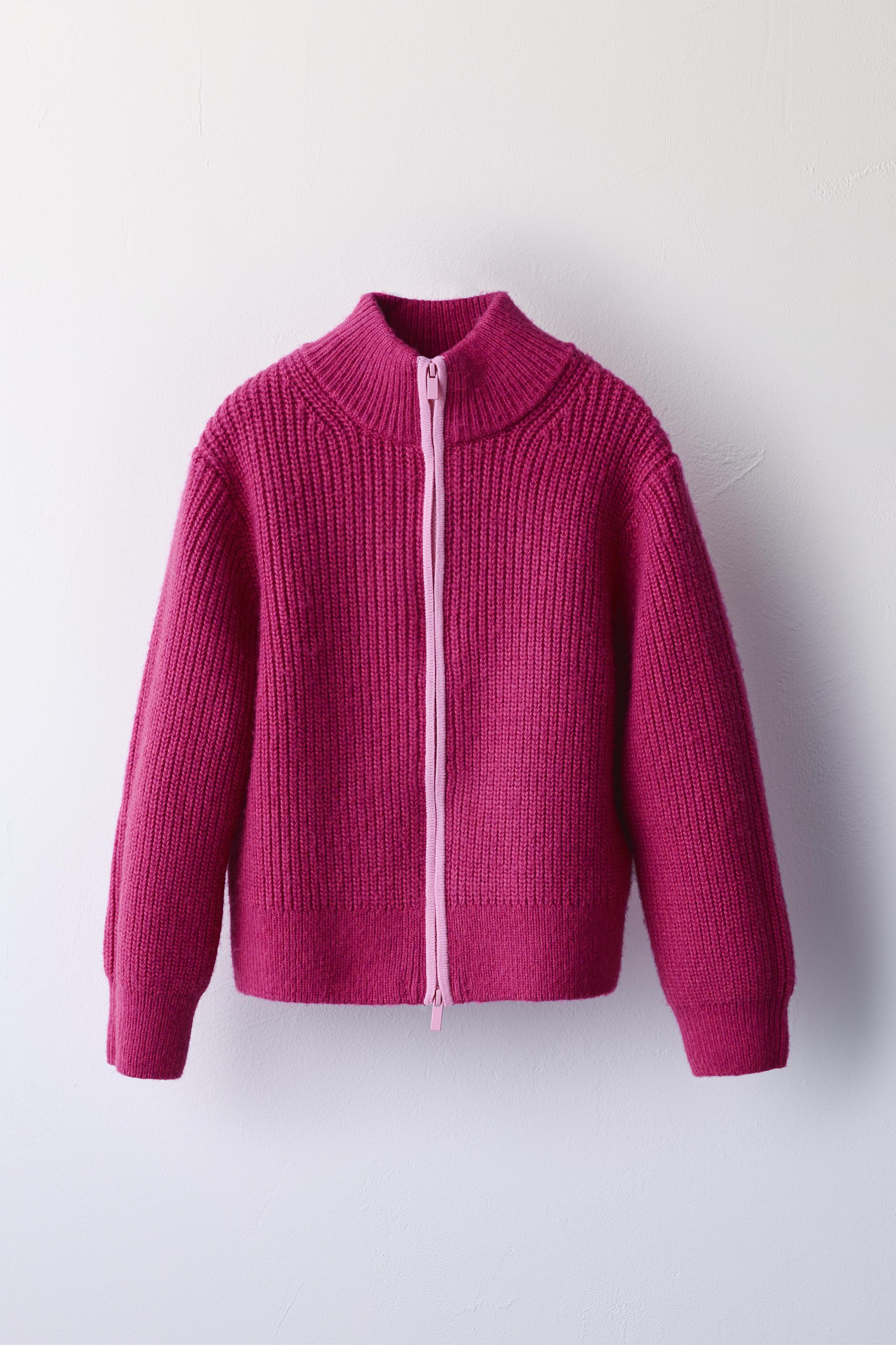 ZIP-UP KNIT CARDIGAN — Fuchsia