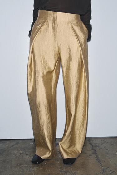 METALLIC WIDE-LEG PLEATED TROUSERS ZW COLLECTION - Golden by Zara
