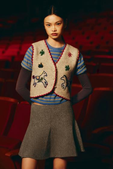 Zara 刺繡針織背心 - 裸色