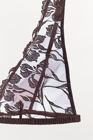 BRALETTE TRIANGLE BRODERIES DENTELLE - Marron de Zara - Image 6