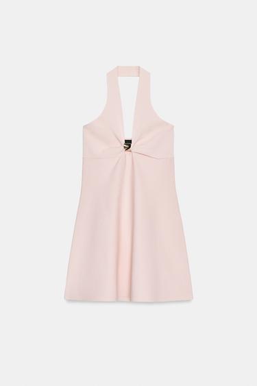 ROBE COURTE EN MAILLE AVEC ACCESSOIRE DORÉ - Rose pâle de Zara - Image 4